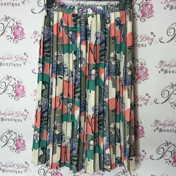 Dresses & Skirts - Floral Skirt pleated flowers vintage stripes Multicolor retro flowy comfy
